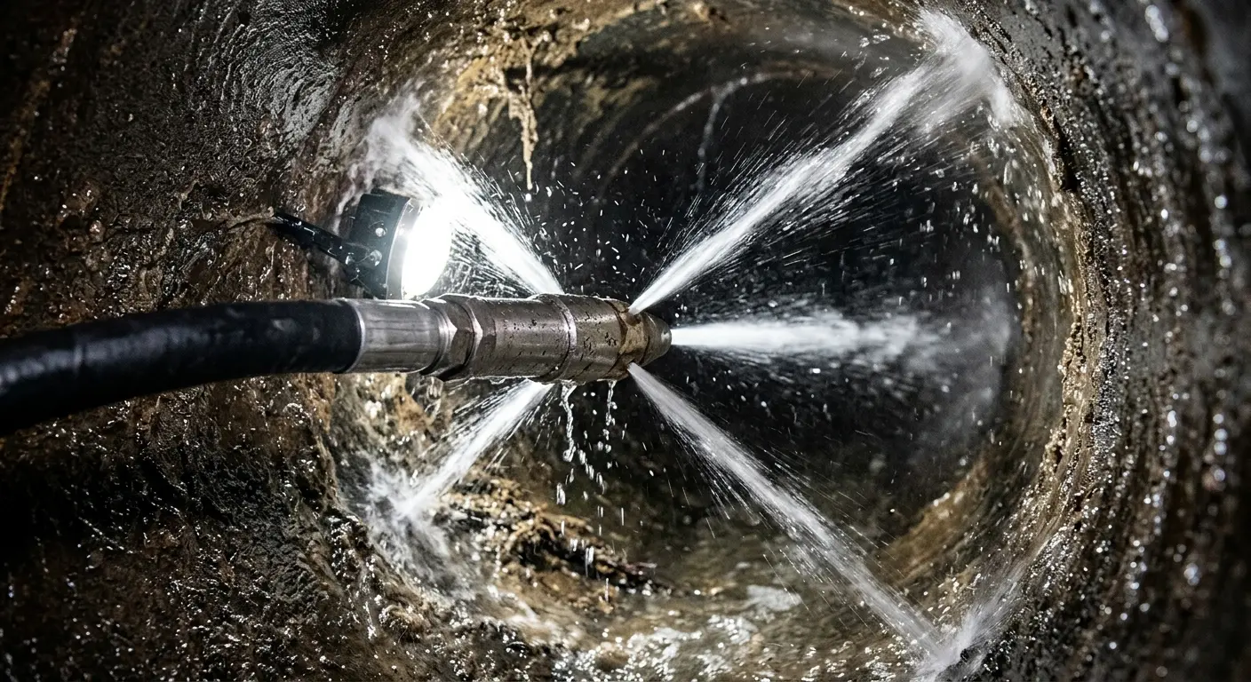 High-pressure hydro jetting nozzle cleaning sewer pipe for Storm Drain Cleaning in Ponchatoula